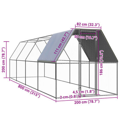 vidaXL Kyllingbur 2x8x2 m galvanisert stål