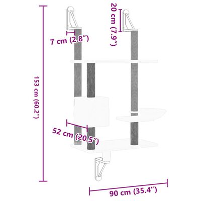 vidaXL Vegghengt kattetre med klorestolpe lysegrå 153 cm