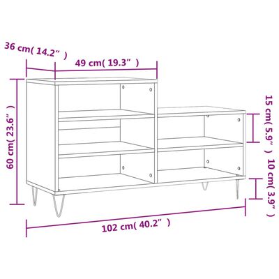 vidaXL Skoskap høyglans hvit 102x36x60 cm konstruert tre