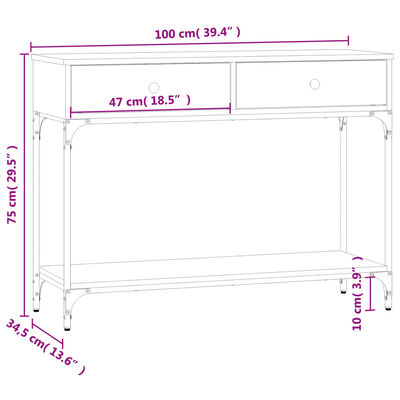 vidaXL Konsollbord sonoma eik 100x34,5x75 cm konstruert tre