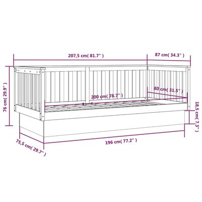 vidaXL Dagseng uten madrass hvit 80x200 cm heltre furu