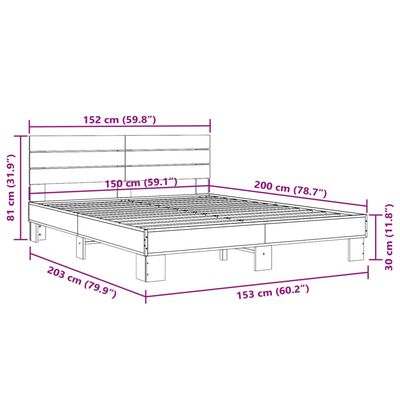 vidaXL Sengeramme røkt eik 150x200 cm konstruert tre og metall