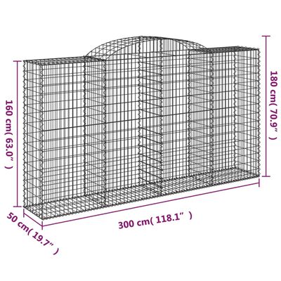 vidaXL Gabionkurver buede 17 stk 300x50x160/180 cm galvanisert jern