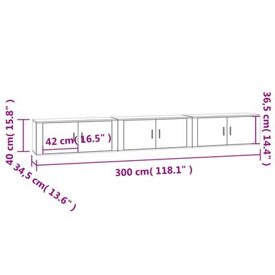 vidaXL Vegghengte TV-benker 3 stk røkt eik 100x34,5x40 cm