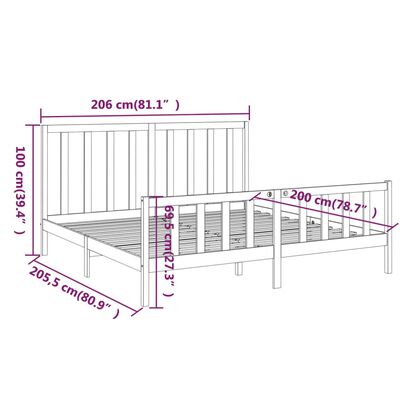 vidaXL Sengeramme svart heltre furu 200x200 cm