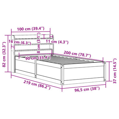 vidaXL Sengeramme med hodegavl hvit 90x200 cm heltre furu