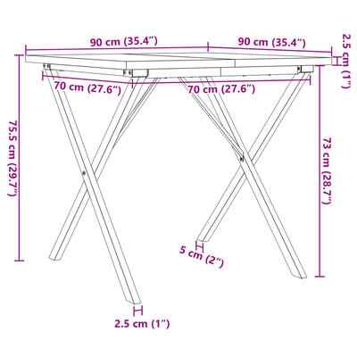 vidaXL Spisebord X-ramme 90x90x75,5 cm heltre furu og støpejern