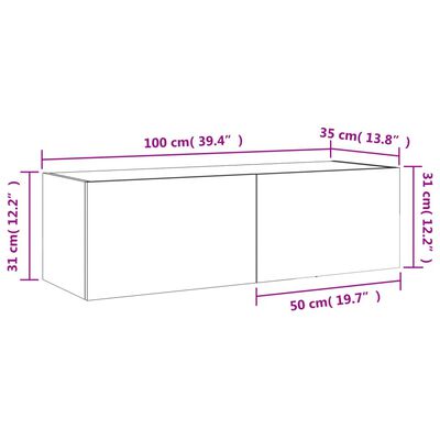 vidaXL Vegghengt TV-benk med LED hvit 100x35x31 cm