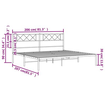 vidaXL Sengeramme i metall med sengegavl svart 200x200 cm