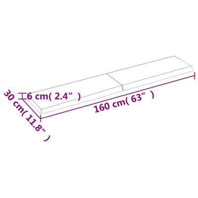 vidaXL Benkeplate til bad 160x30x(2-6) cm ubehandlet heltre