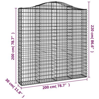 vidaXL Gabionkurver buede 6 stk 200x30x200/220 cm galvanisert jern