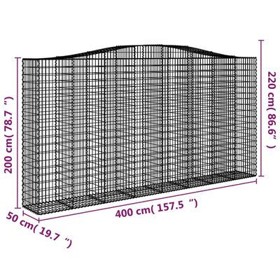 vidaXL Gabionkurver buede 3 stk 400x50x200/220 cm galvanisert jern