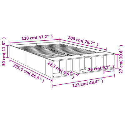 vidaXL Sengeramme røkt eik 120x200 cm konstruert tre