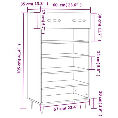 vidaXL Skohylle sonoma eik 60x35x105 cm konstruert tre