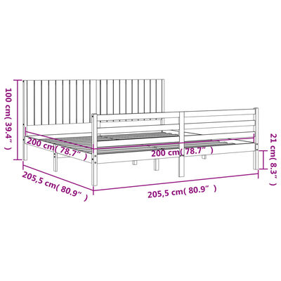 vidaXL Sengeramme med hodegavl svart 200x200 cm heltre