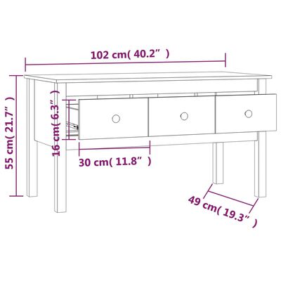 vidaXL Salongbord honningbrun 102x49x55 cm heltre furu