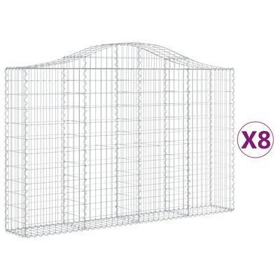 vidaXL Gabionkurver buede 8 stk 200x30x120/140 cm galvanisert jern