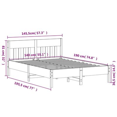 vidaXL Sengeramme uten madrass voksbrun 140x190 cm heltre furu