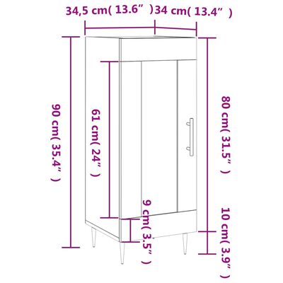 vidaXL Skjenk grå sonoma 34,5x34x90 cm konstruert tre