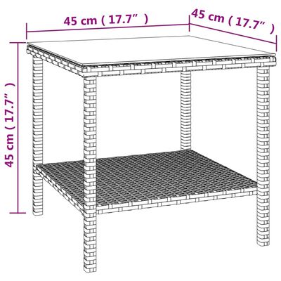 vidaXL Sidebord brun 45x45x45 cm polyrotting og herdet glass