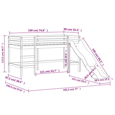 vidaXL Køyeseng for barn med gardiner blå 90x190 cm heltre furu