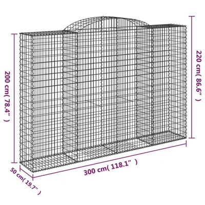 vidaXL Gabionkurver buede 9 stk 300x50x200/220 cm galvanisert jern