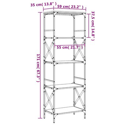 vidaXL Bokhylle 5 etasjer røkt eik 59x35x171 cm konstruert tre