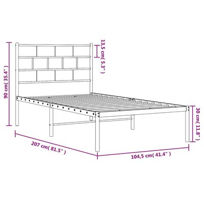 vidaXL Sengeramme i metall med hodegavl hvit 100x200 cm