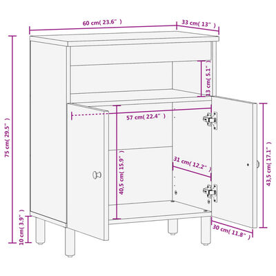 vidaXL Sideskap svart 60x33x75 cm heltre mango