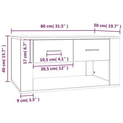 vidaXL Salongbord brun eik 80x50x40 cm konstruert tre