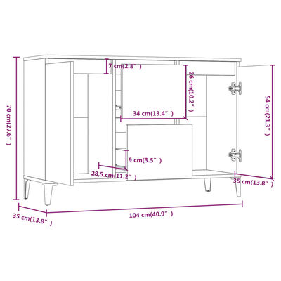 vidaXL Skjenk brun eik 104x35x70 cm konstruert tre