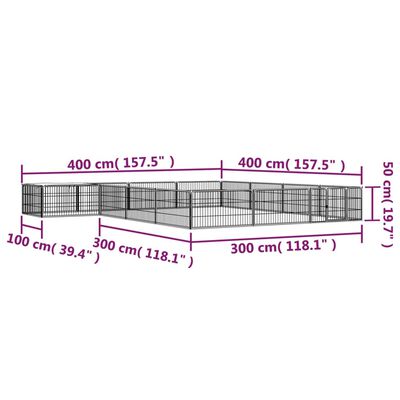 vidaXL Hundegrind med 16 paneler svart 100x50 cm pulverlakkert stål