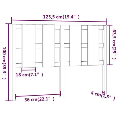 vidaXL Sengegavl 125,5x4x100 cm heltre furu