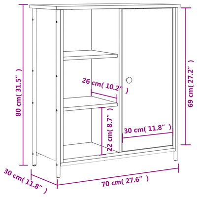 vidaXL Skjenk røkt eik 70x30x80 cm konstruert tre