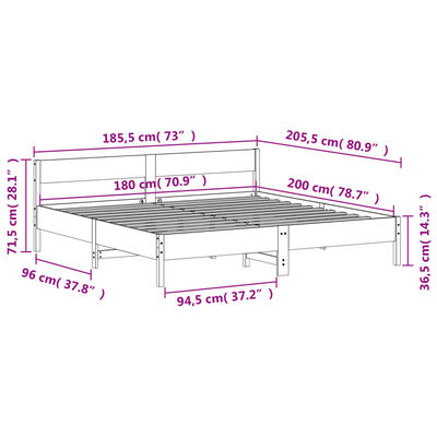 vidaXL Sengeramme uten madrass hvit 180x200 cm heltre furu