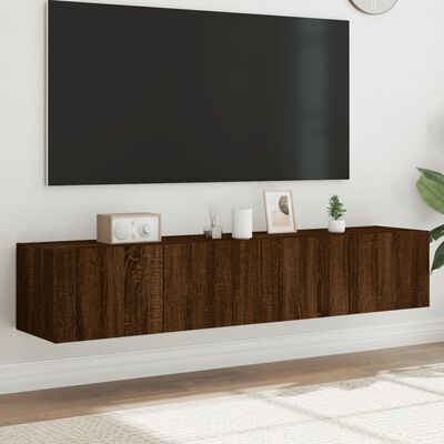 vidaXL Vegghengt TV-benker med LED-lys 2 stk brun eik 80x35x31 cm