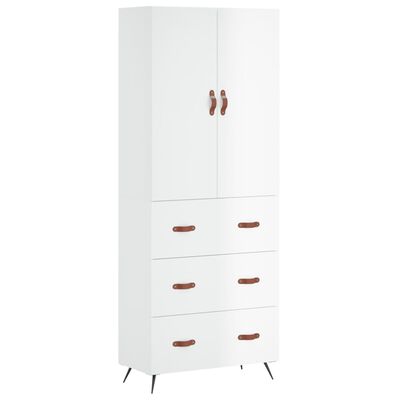 vidaXL Highboard høyglans hvit 69,5x34x180 cm konstruert tre