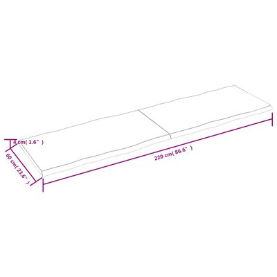 vidaXL Bordplate 220x60x(2-4) cm ubehandlet heltre eik naturlig kant