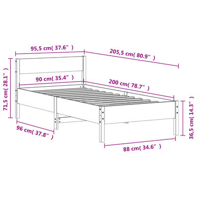 vidaXL Sengeramme uten madrass hvit 90x200 cm heltre furu