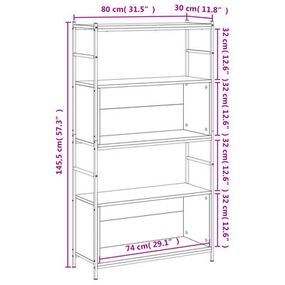 vidaXL Bokhylle sonoma eik 80x30x145,5 cm konstruert tre og jern