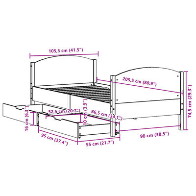 vidaXL Sengeramme uten madrass hvit 100x200 cm heltre furu