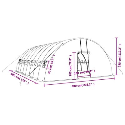 vidaXL Drivhus med stålramme grønn 48 m² 8x6x2,85 m