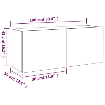 vidaXL Vegghengt TV-benk med LED svart 100x35x41 cm