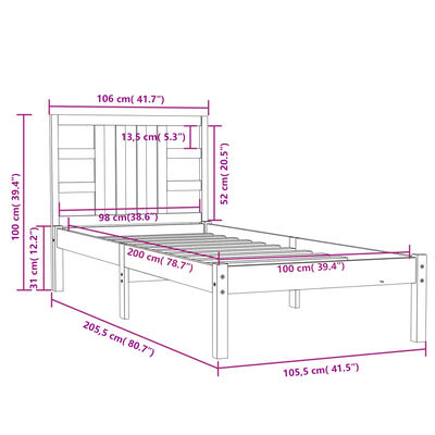 vidaXL Sengeramme hvit heltre 100x200 cm