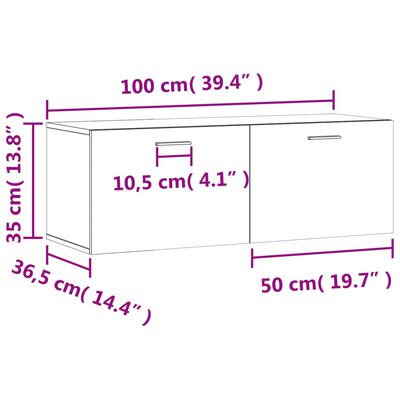 vidaXL Veggskap hvit 100x36,5x35 cm konstruert tre