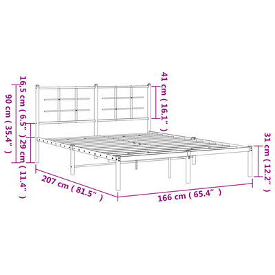 vidaXL Sengeramme i metall med sengegavl hvit 160x200 cm