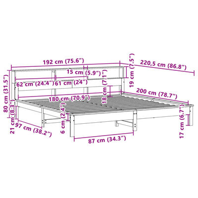 vidaXL Sengeramme uten madrass hvit 180x200 cm heltre furu