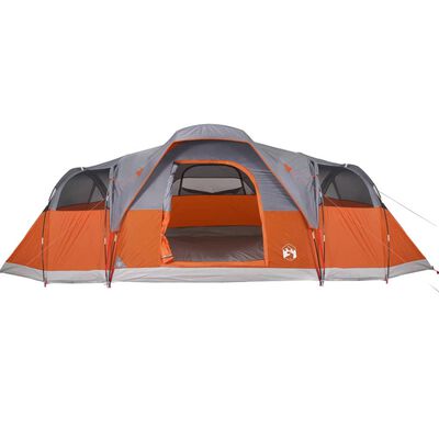 vidaXL Kuppeltelt for camping 11 personer grå og oransje vanntett