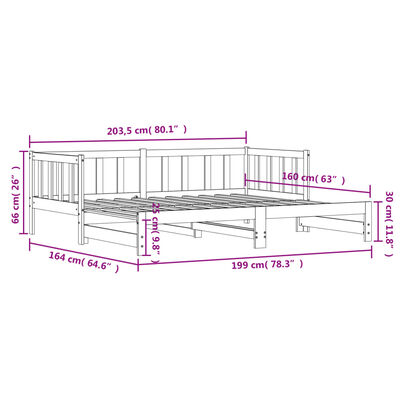 vidaXL Uttrekkbar dagseng svart 80x200 cm heltre furu