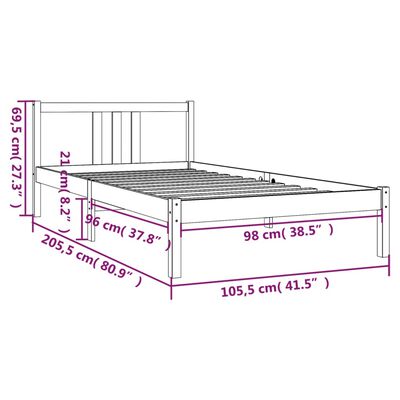 vidaXL Sengeramme honningbrun heltre 100x200 cm